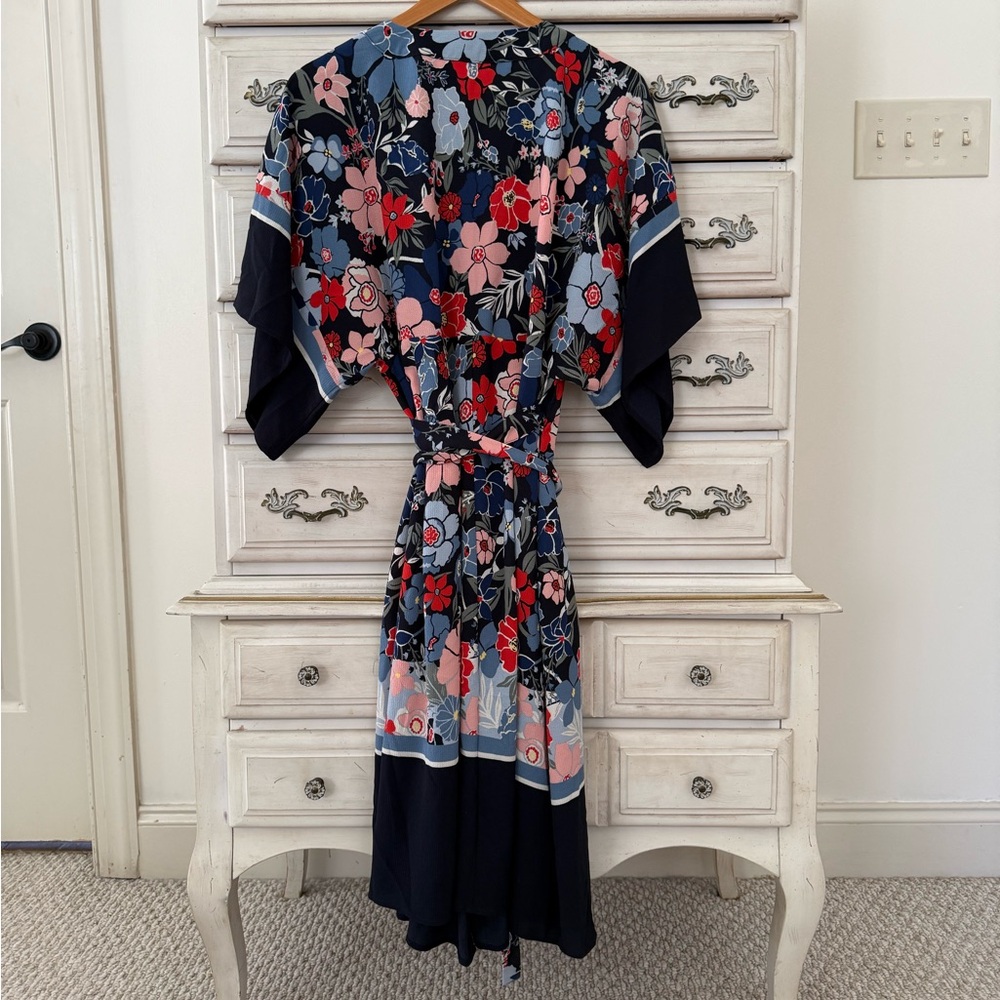 Motherhood Maternity Blue Floral Kimono Wrap Dress - Picture 4 of 6